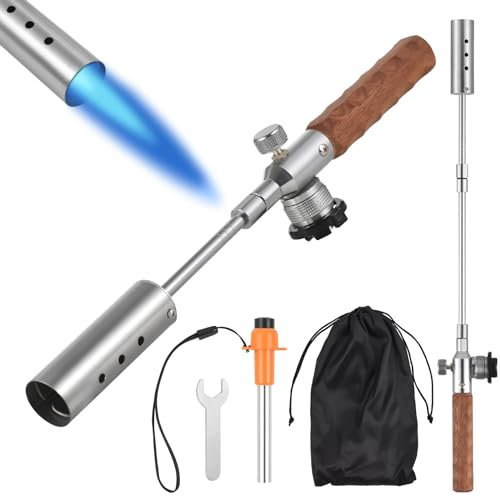 Ailgely Gasbrenner Dachbrenner Abflammgeräte Propanbrenner, Längenverstellbarer Unkrautbrenner für Propangasflaschen mit Flammenkontrollventil und Anti-Rutsch-Griff, Anzünder