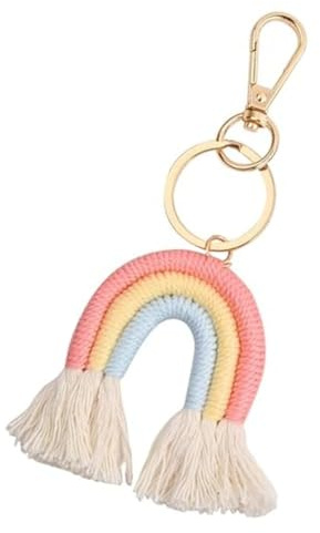 LiJuanWang Boho Eigenhändig Keychain mit Regenbogen Quaste und Tasche Charm