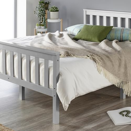 Aspire Beds Atlantic Solid Wood Grey Shaker Bed Frame with Grey Highlights (UK King (150 x 200 cm))