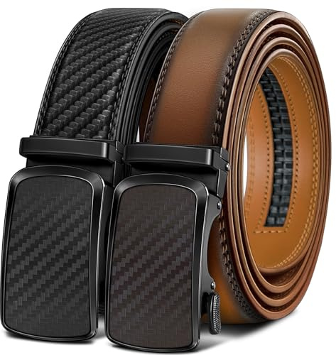 BULLIANT Ledergürtel Herren 2er, Gürtel Herren Ratsche 35mm,Größe Angepasst | Verstellbarer Gürtel mit Automatikschließe&Geschenkbox