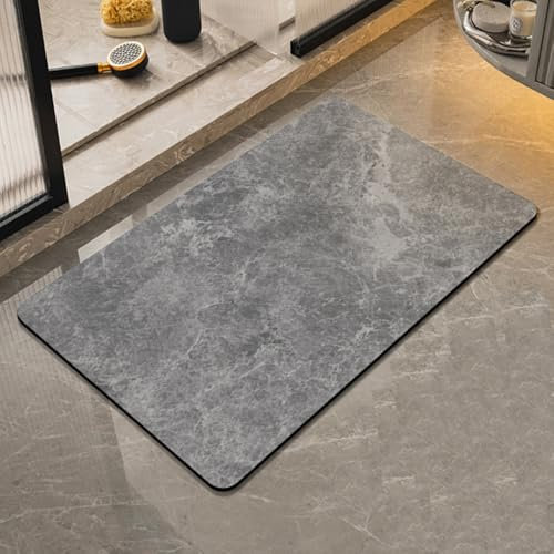 Bath Mat Bathroom Marble pattern rubber mat 40x60cm ultra-thin absorbent non-slip bathroom rug quick-drying bathroom carpet entrance mat kitchen easy to clean toilet carpet（Grey） (15.7x23.6inch)