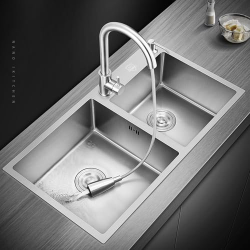 Fregadero Cocina 2 Senos Fregadero Incorporado De Acero Inoxidable,Fregadero Doble Con Cesta De Drenaje,Fregadero De Cocina Doble De Acero Inoxidable Cepillado Con Escurridor