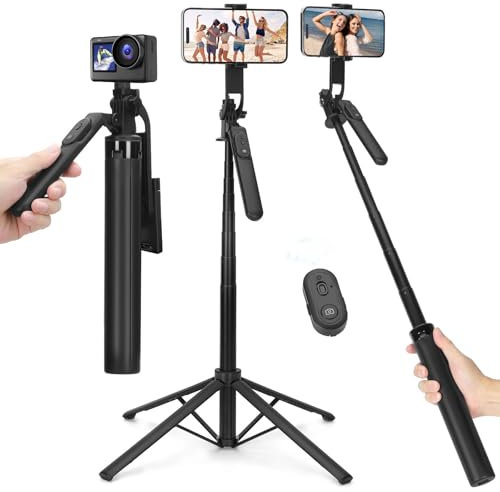 70 inch Selfie Stick for Smartphone,Mobile Phone Tripod with Detachable Remote,Phone Tripod Stand for Filming,Travel Selfiestick for iPhone,Samsung and Android