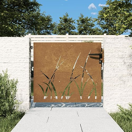 Homgoday Gartenmöbel Gartentor 85 x 100 cm aus Corten-Stahl Design Gras, Gartentor, Zauntür für Cortilev