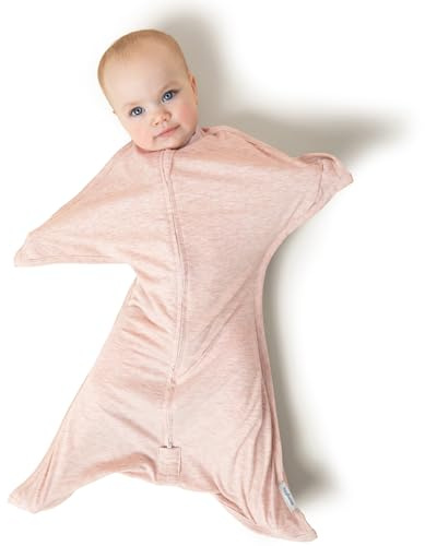 SleepingBaby Zipadee-Zip Transition Swaddle - Cozy Baby Swaddling Blanket with Zipper Convenience - Roomy Wearable Blanket for Easy Diaper Changes - 4-8 Month - Ballet Pink Heather