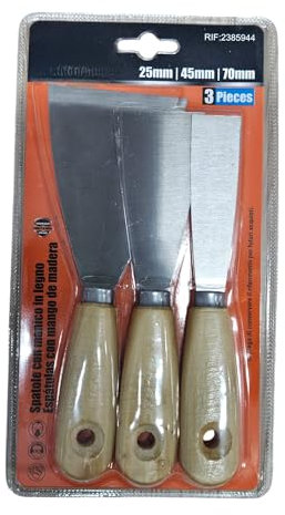 Terryshop74® Set 3 Spatole per Stucco – Misure 25 mm, 45 mm e 75 mm – Lama in Acciaio Flessibile, Manico in Legno, Ideali per Stucco, Rasature, Verniciatura e Finiture