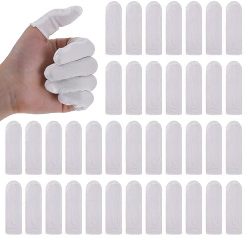 100Pcs Cotton Finger Cots, White Finger Toe Sleeves Cloth Finger Covers Fingertips Protective Cushion Comfortable and Breathable Thumb Protector for Men Women