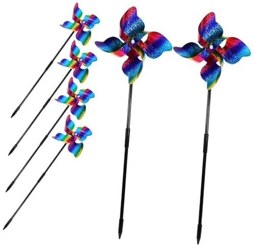 Toddmomy Moulin à Vent Extérieur Octogonal 6 Pcs Dégradé Couleurs pour Jardin Terrasse Anti-Oiseaux Décoration Rotatif Réfléchissant
