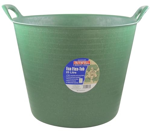 Faithfull Eco Flex Tub, Mehrzweckeimer, langlebig & nachhaltig, Flexibler Eimer mit verstärkten Griffen, 25 Liter (5,5 gl), Grün