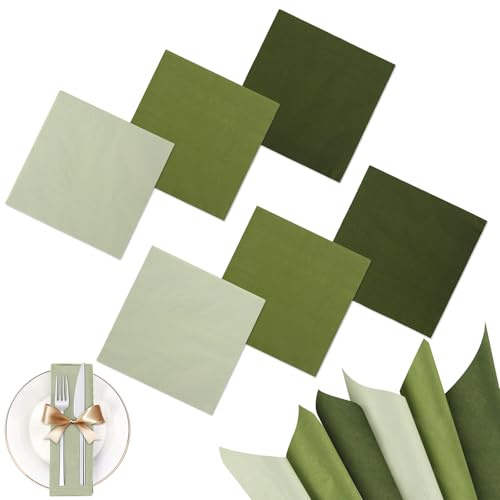 120 Stück Salbeigrüne Papierservietten Servietten Grün 33x33cm Eukalyptus Einwegservietten Servietten Cocktailservietten Tischdeko für Brautparty Hochzeit Dinner Party