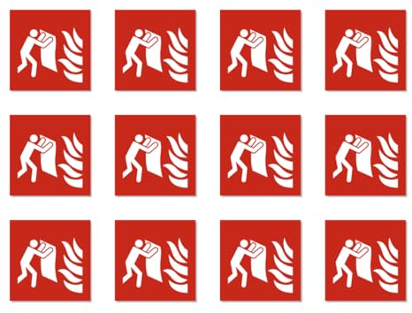 Aufkleber: 25x25 mm, 12 Stück - Löschdecke - Brandschutzzeichen - F016 - rot/weiß - DIN EN ISO 7010 / ASR A1.3