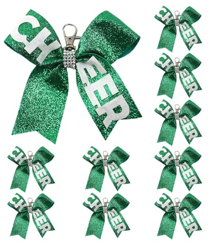 BINGGA Cheerleader-Schlüsselanhänger mit Glitzer-Design, einzigartiges Accessoire für Taschen, Geldbörsen und Autobrillen, 10 Stück, Grün