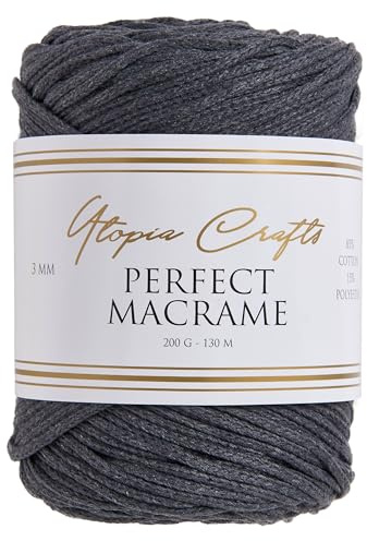 Utopia Crafts Perfect Macrame Cord 3mm - 200g (Charcoal Grey)