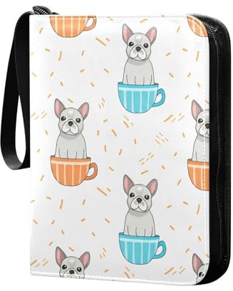 Grckit Dogs Teacups Pastel Card Binder 4-Pocket, 400 Pockets Trading Cards Holder Games Card Albums Storage Organizer Case for Football, Baseball Cards