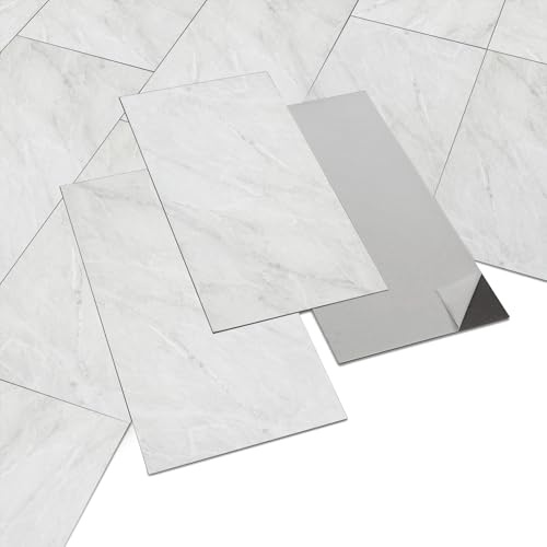 INMOZATA 5m²/28psc Floor Tiles Self Adhesive Vinyl Flooring Peel and Stick Floor Tiles Vinyl Floor Tiles 2.0mm 60X30cm Waterproof for Bedroom Office Floor Plank(Marble White Grey)