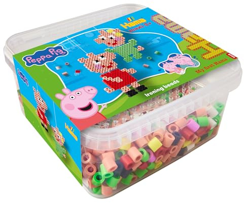 Hama Perlen 8755 Peppa Wutz & Schwester, Maxi-Box mit 900 Perlen, transparente Stiftplatte, Motivvorlage, Bügelpapier und Anleitung, Bastelspaß für Groß und Klein