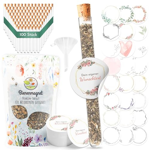Reagenzgläser mit Blumensamen als Gastgeschenke zur Hochzeit - Besonderes Hochzeitsgeschenk für Gäste als Give Away - Lasst unsere Liebe wachsen Komplett-Set (100er Set, Personalisiert)