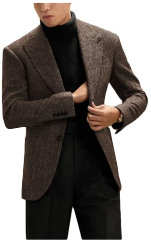 Stillluxury Giacca Blazer da Uomo in Tweed a Spina di Pesce Monopetto con Risvolto a Punta Cappotto Sportivo Casual per Business e Matrimoni, XL