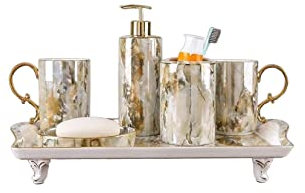 Seifenspender Duschspender Badezimmer-Zubehör-Set, Keramik-Seifenspender, nachfüllbare Lotion-Flüssigseifenpumpe, 6-teilig Deko