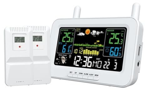 Koolenry Multi-Function Color Screen Digital Weather Station Weather Station Radio Clock with Wireless Outdoor Sensor UK Plug White
