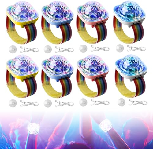 8 x Discokugel Armband Partylicht – Musikgesteuertes Discolicht LED Mini Partylicht mit USB Akku & Saugnapf, Partybeleuchtung für Auto DJ Party Bühnenlicht Weihnachten