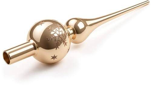 Puntale Albero Natale Champagne, Cima Punta Albero di Natale Vetro, 26cm, Leggero ma Robusto, Lucido ed Elegante (Champagne)