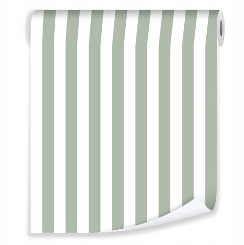 WallArena – Décoration Murale – Papier Peint Autocollant Abstrait Tapisserie Mural – Papier Peint Cuisine et le Salon – Décor mural Chambre Adulte – Décoration murale Vintage –rayures blanc vert