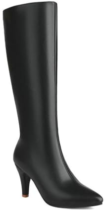WOkismD Stivali da Donna al Ginocchio in Pelle - Tacco a Spillo, Punta Affusolata, Cerniera Laterale, Design Nero Aderente per Feste, Serate ed Occasioni Eleganti,Nero,40 EU