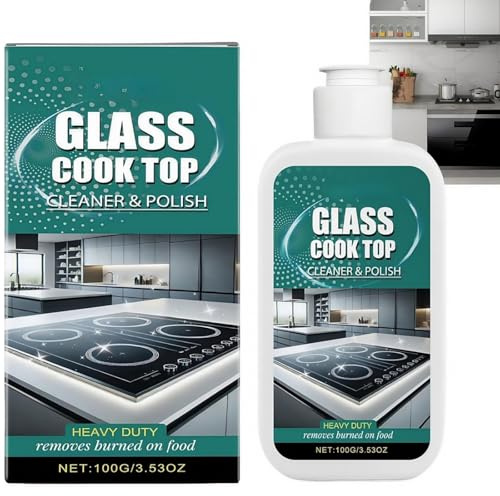 Glass Stove Top Cleaner Polish,Stove Glass Cleaner,Oven Gla-Ss Clea-Ner,Gla-Ss Polishing Liquid,Scratch Free Stovetop Scratch Remover,Cooktop Heavy Duty Clea-Ner And Pol-Ish,For Remove Stubborn Stain