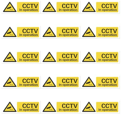 15pcs CCTV in Operation Signs, 15x5cm/5.91x1.97in Outdoor Self-Adhesive Security Camera Warning Stickers, Plastic Signs for Windows & Property Protection for Home Office Business