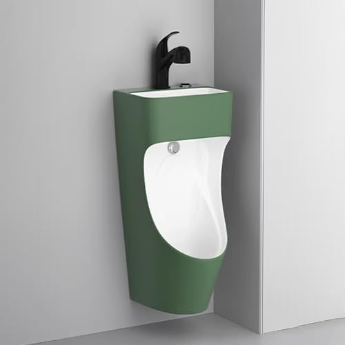 Orinales Urinario Para Adultos Montado En La Pared Sin Contacto, Urinarios De Cerámica Solo Para Hombres hogares, Antisalpicaduras Y Ahorro Espacio(Green)
