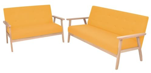WDGJJFECNMUEHI Sofagarnitur 2-TLG. Stoff Gelb, Wohnzimmergarnitur mit Massivholzrahmen, Bequeme Polstergarnitur fürs Wohnzimmer, Sofa-Set in skandinavischem Design, inkl. 2-Sitzer und 3-Sitzer Sofa