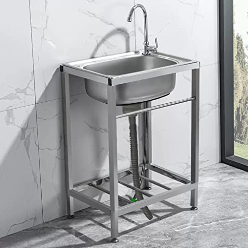 KUYBTU Home Simple Laundry Sink with Faucet, Stainless Steel Small Sink Kitchen Basin with Stand, Ready Practical Freestanding Vanity Multipurpose Sink, Commercial Sink for Laun-A-48×35cm