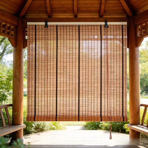100x200cm Bambusrollo Sonnenschutz Sichtschutz Bambus Jalousie Raffrollo Seitenzugrollo Lichtfilter Belüftung Rollo Handgewebt Mit Lifter für Fenster Tür Terrasse Balkon Garten Küche