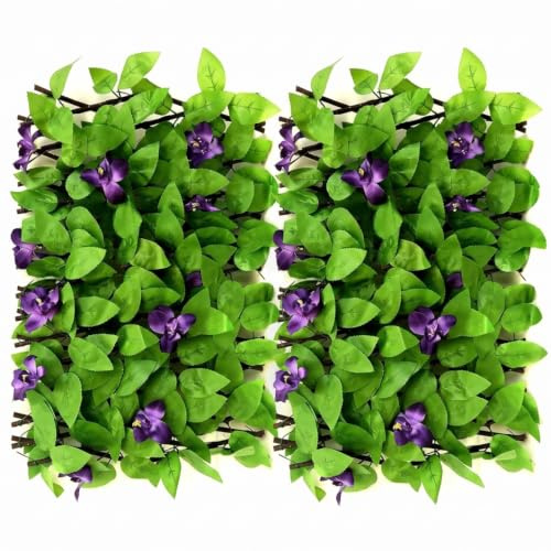 Goutdori Schermatura per Traliccio di edera 2 Pezzi per Giardino Artificiale, Recinzione Privacy espandibile con Foglie Verde Viola 8-78 Pollici