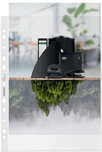 Leitz A4 Prospekthüllen, 100 Stück, Universallochung , Matte Oberfläche, 100 Mikron Folienstärke, 100% recyclebar, Umweltfreundlich, Recycle-Serie, Farblos, 47911003 | Kopiersichere Dokumententaschen schützen Seiten, 100 Mikron dick; für Arbeit, Schule oder Zuhause