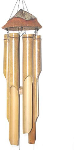 Bambus Windspiel mit Kokoshaar längstes Rohr 40 cm Garten-Deko Bambus-Klangspiel mit harmonischem Ton und warmem Klang Feng Shui