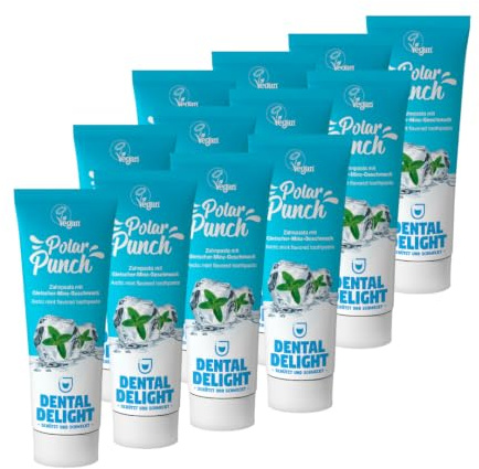 DENTAL DELIGHT 12er Pack, Polar Punch Zahnpasta (TESTSIEGER), Minze | Zahncreme, Vegan, Zahnpasta mit Geschmack, 1450 ppm Fluorid, Made in Germany, Rundumschutz