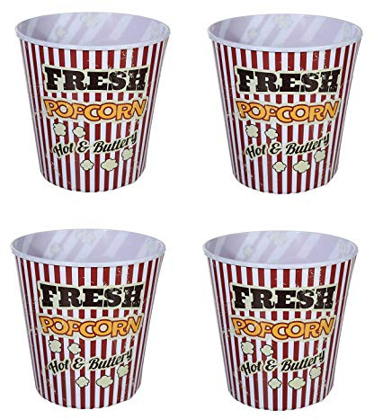 Invero Set of 4 Family Size Classic Retro Vintage Plastic Popcorn Bucket 2.8L - Ideal for Movie Nights for Kids or Adults