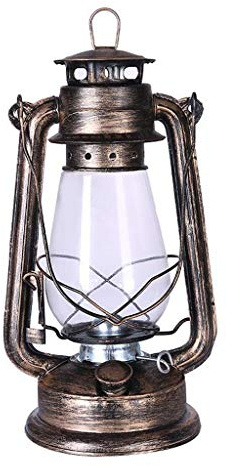 E27 Table Lamp Electric Lantern Desk Lamp for Bedrooms, 15 Inches Tall with Large Hurricane Glass Edison Style Vintage Bulb Rustic Rust Finish (Color : Metallic)