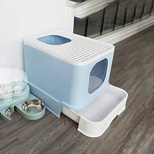 Caja de arena para gatos, bandeja de arena para gatos con tapa, cajón totalmente cerrado, caja de arena para gatos a prueba de salpicaduras, desodorante extra grande para gatos (azul)