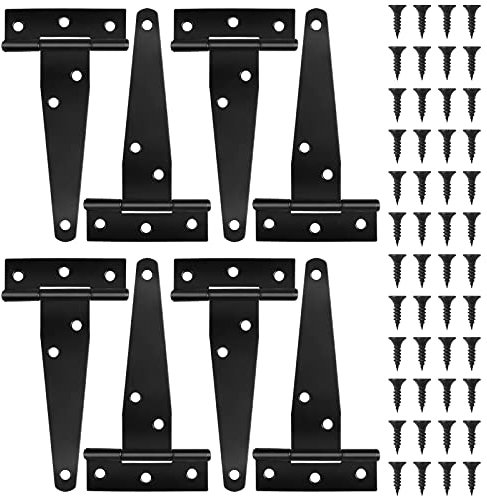 8 Pezzi Nero Cerniere a T per Porte con Viti, 4 Pollici Cerniera a T per Cancello, Resistenti Cardini per Porte per Ante, Cerniere della Cinghia di T per Finestre Capanni Portoni e Porte di Fienili
