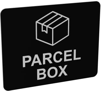 Parcel Box Adhesive Sign - notice for a safe place to make deliveries, drop packages or post. No more lost items (size 12cm x 10cm) (Black) Global Shipping Available.