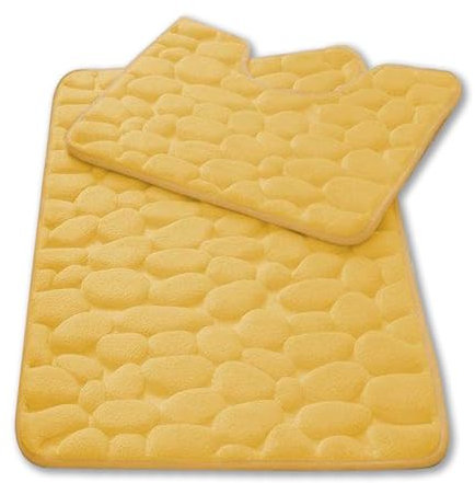 GC GAVENO CAVAILIA Pebble Stone Bath Mat Non Slip | 2Piece Memory Foam Bath Mat Set Washable Rug Super Absorbent Shower Pedestal Mat | Quick Dry Bathroom Toilet Mat Sets BathMat, Ochre