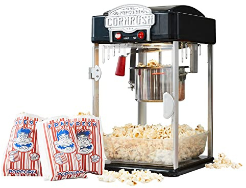 Popcorn Popper Machine-4 OZ Vintage Professional Popcorn Maker Theater Style with Nonstick Kettle Warming Light and Serving Scoop. (Black)