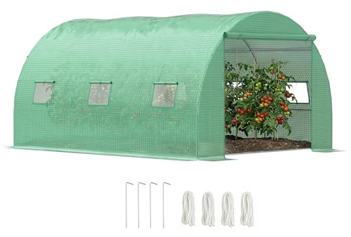 Outsunny 4 x 3M Walk-in Polytunnel Greenhouse w/ Roll-Up Door 6 Windows | Outdoor Garden, Tunnel Greenhouse Tent, Zipped, 6 Mesh Windows
