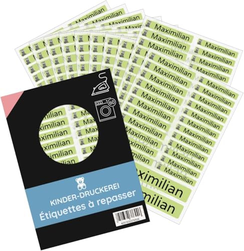 Bügeletiketten mit Namen, 200 Stück personalisiert, 3 Größen, Limette | auffällige Namensetiketten zum Aufbügeln – waschmaschinen- & trocknerfest bis 90 °C, für Klassenfahrt & Ferienlager