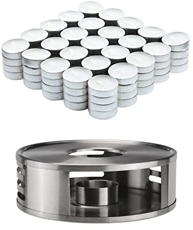 Edelstahl Stövchen mit Teelichthalter Inkl. 100 Teelichter Teewärmer Speisenwärmer Tee Kaffee Warmhalteplatte Teekanne Kaffeekanne