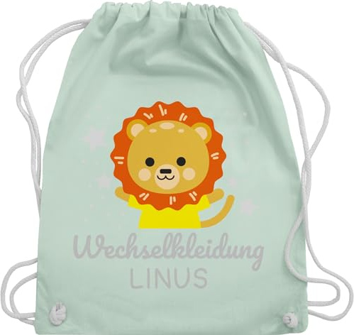 Turnbeutel Rucksack - Kita Beutel Wechselsachen Jungen - Wechselkleidung Löwe - Unisize - Pastell Grün - kinderturnbeutel wechselbeutel personalisierte löwen stoffbeutel kindergartenbeutel