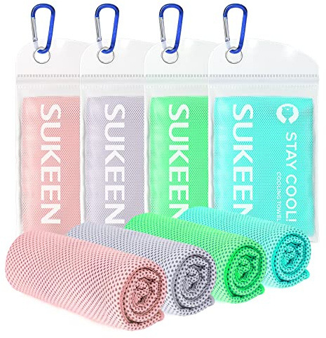 Sukeen Kühlendes Handtuch, Kühlhandtuch 4er-Pack 100 x 30 cm | Ice Cooling Towel für Hals und Gesicht, Kühlendes Sporthandtuch für Fitness, Gym, Golf, Yoga, Strand, Camping, Outdoor